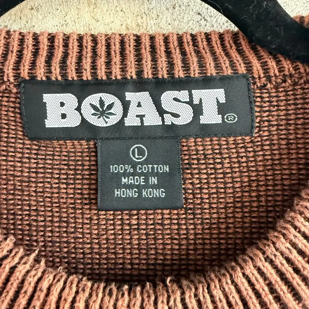 Vtg BOAST Sweater Men L 100 Cotton Textured Knit Kaanapali Hong Kong Tennis Prep